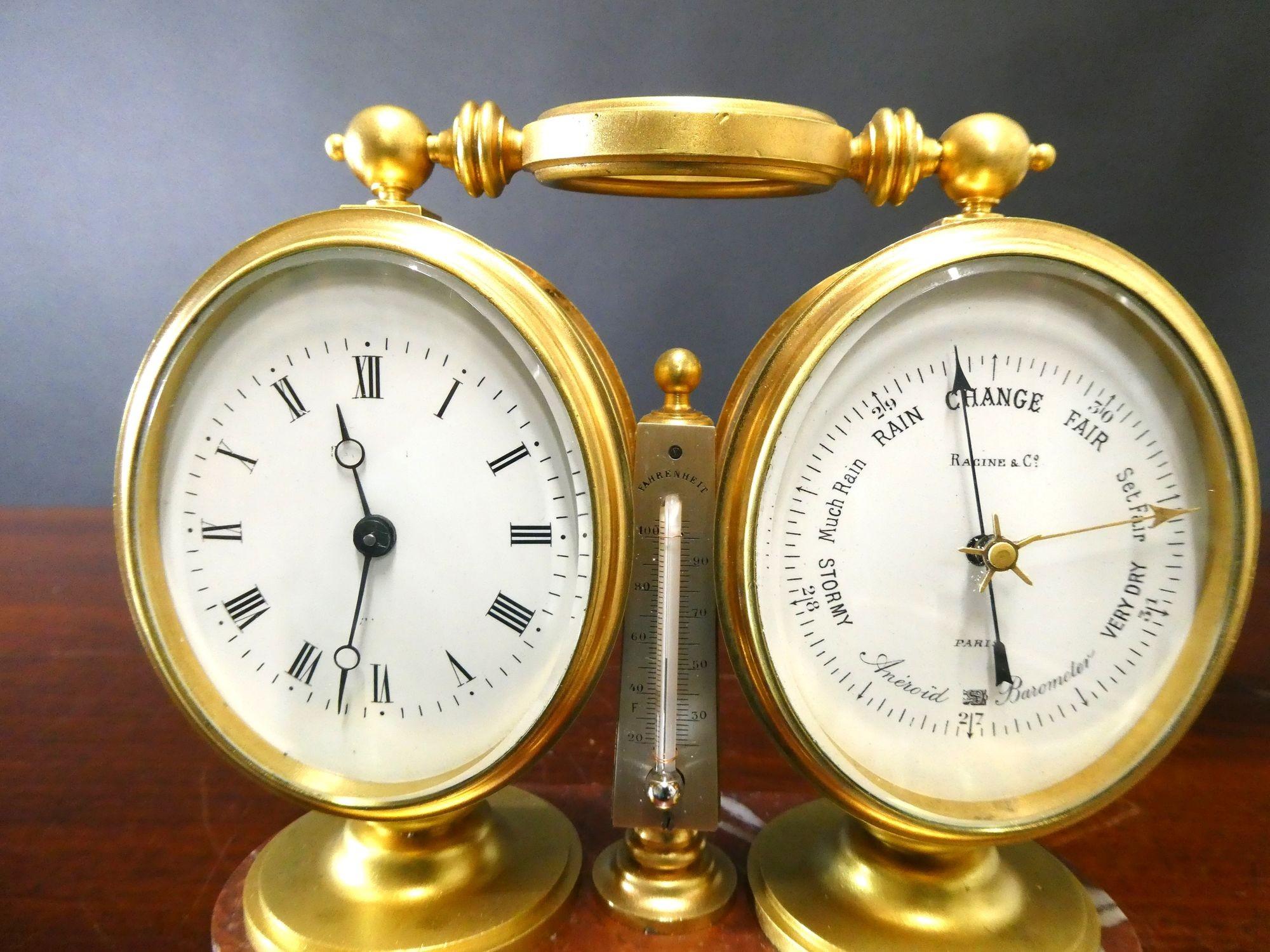 Edwardian Cock / Barometer/ Thermometer Desk Set In Good Condition For Sale In Norwich, GB
