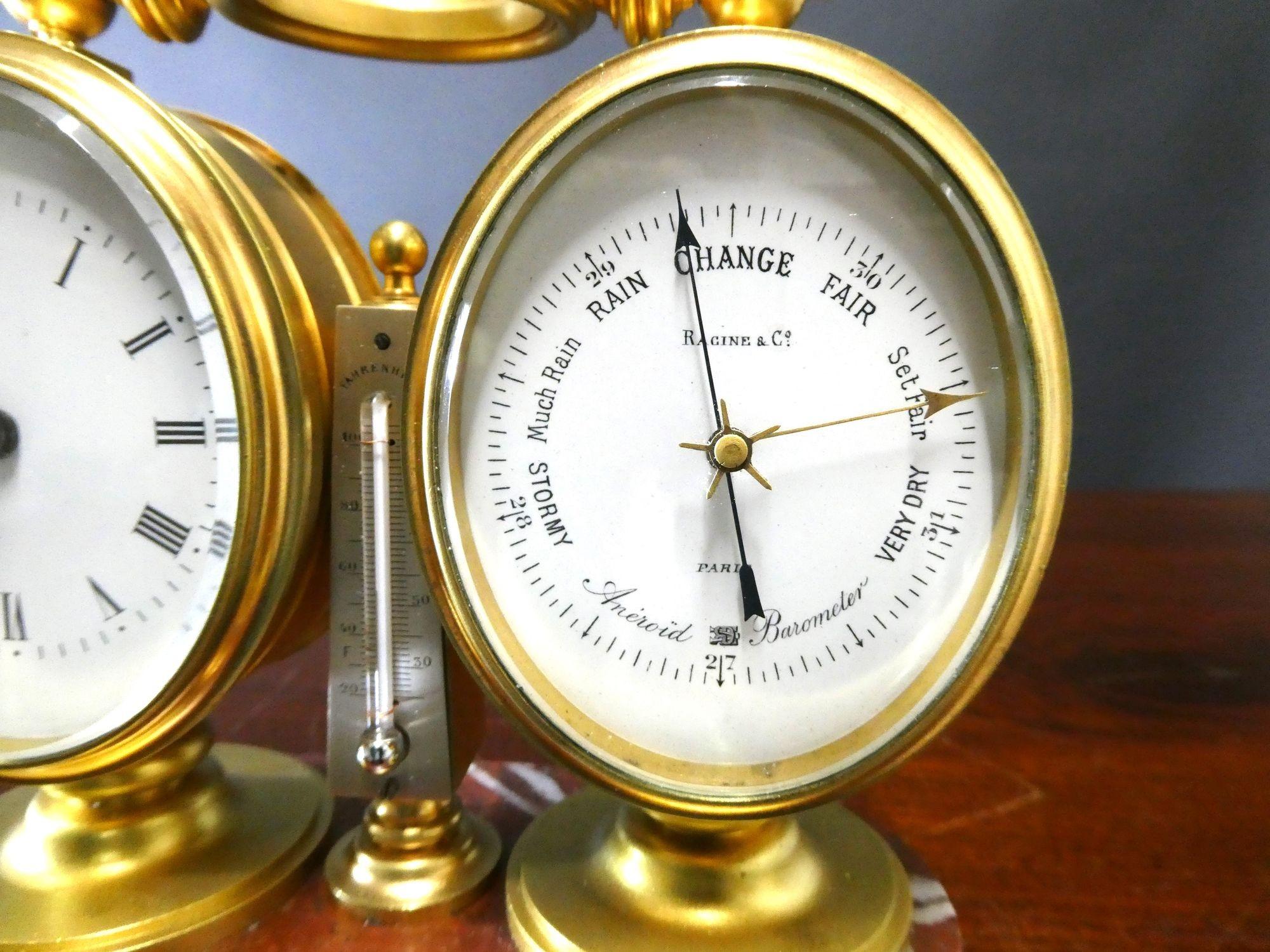 Brass Edwardian Cock / Barometer/ Thermometer Desk Set For Sale