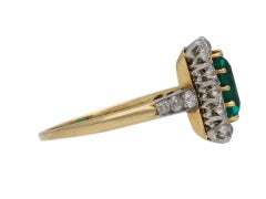 No Oil Edwardian Colombian Emerald and Diamond Cluster Ring, circa 1910