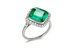 Edwardian Colombian Emerald and Diamond Coronet Cluster Ring, French, circa 1910