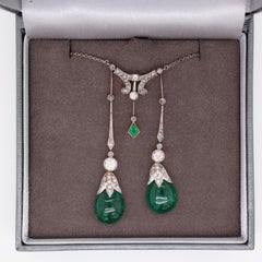 Edwardian Colombian Emerald and Diamond Lavaliere Negligee Necklace, circa 1910s