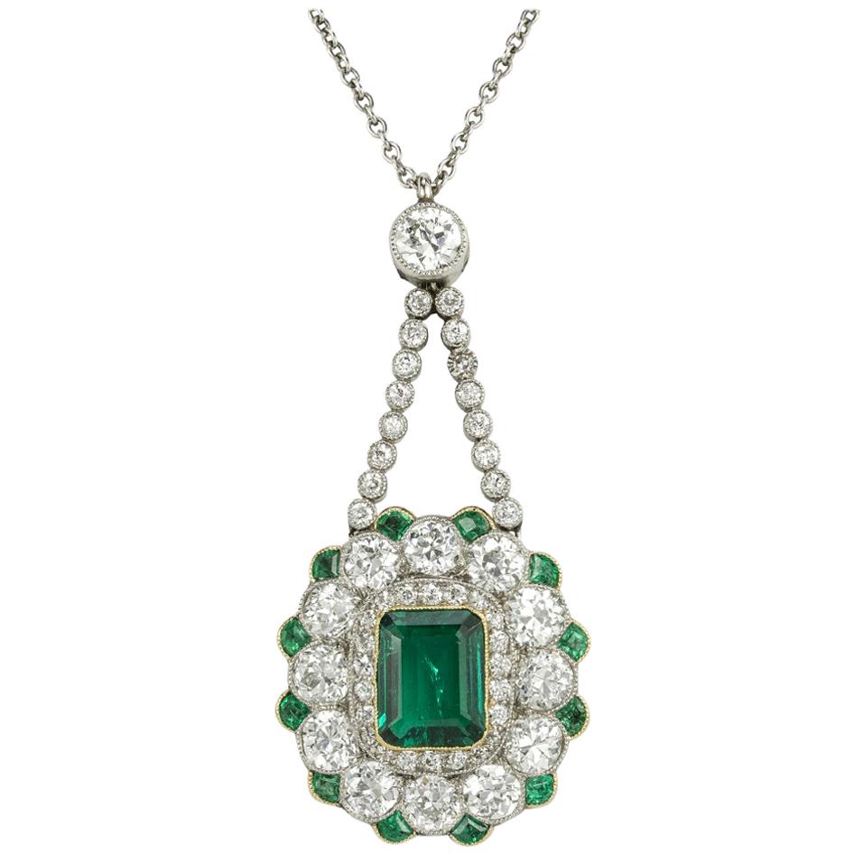 Edwardian Colombian Emerald and Diamond Pendant