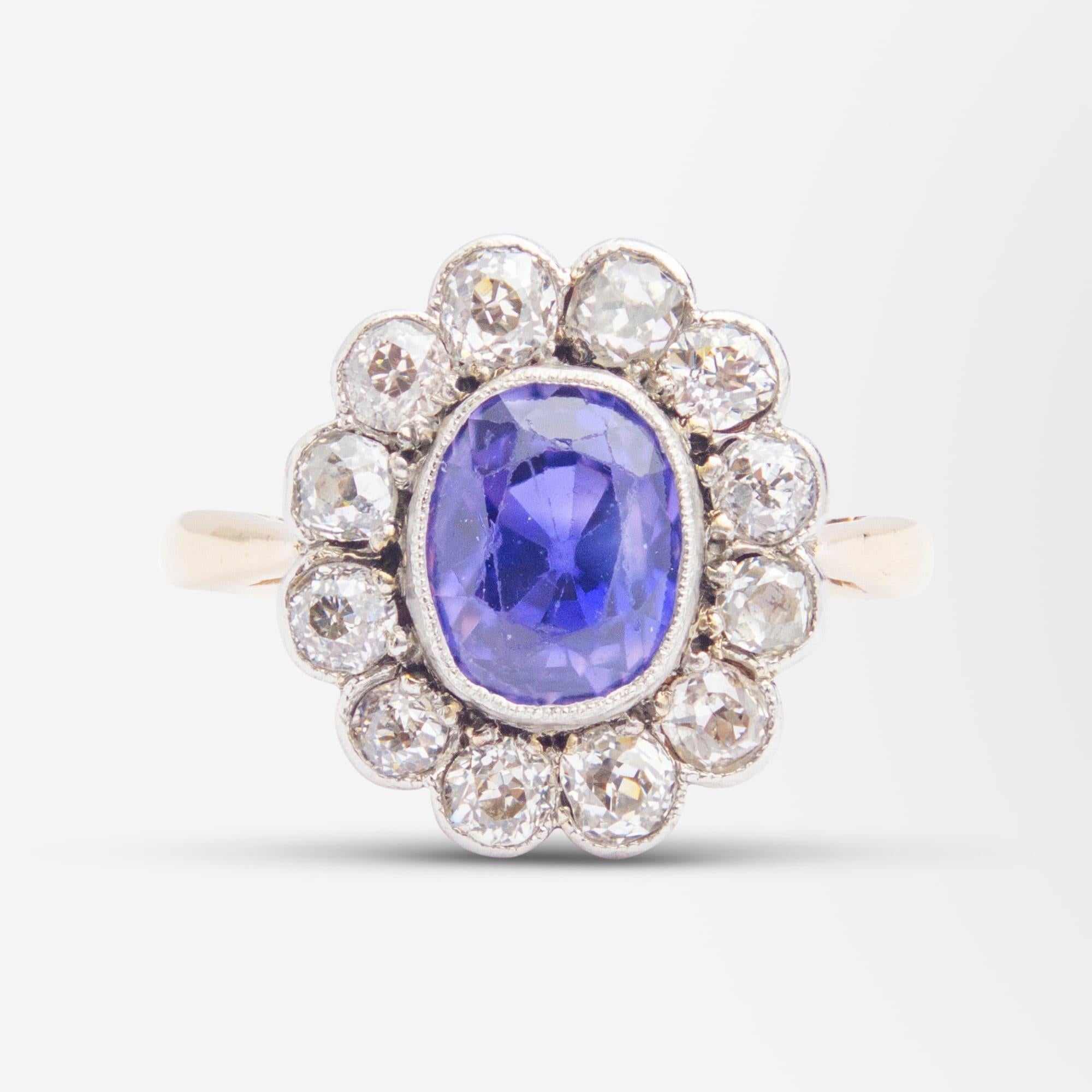 Mixed Cut Edwardian Colour Change Sapphire & Diamond Ring For Sale