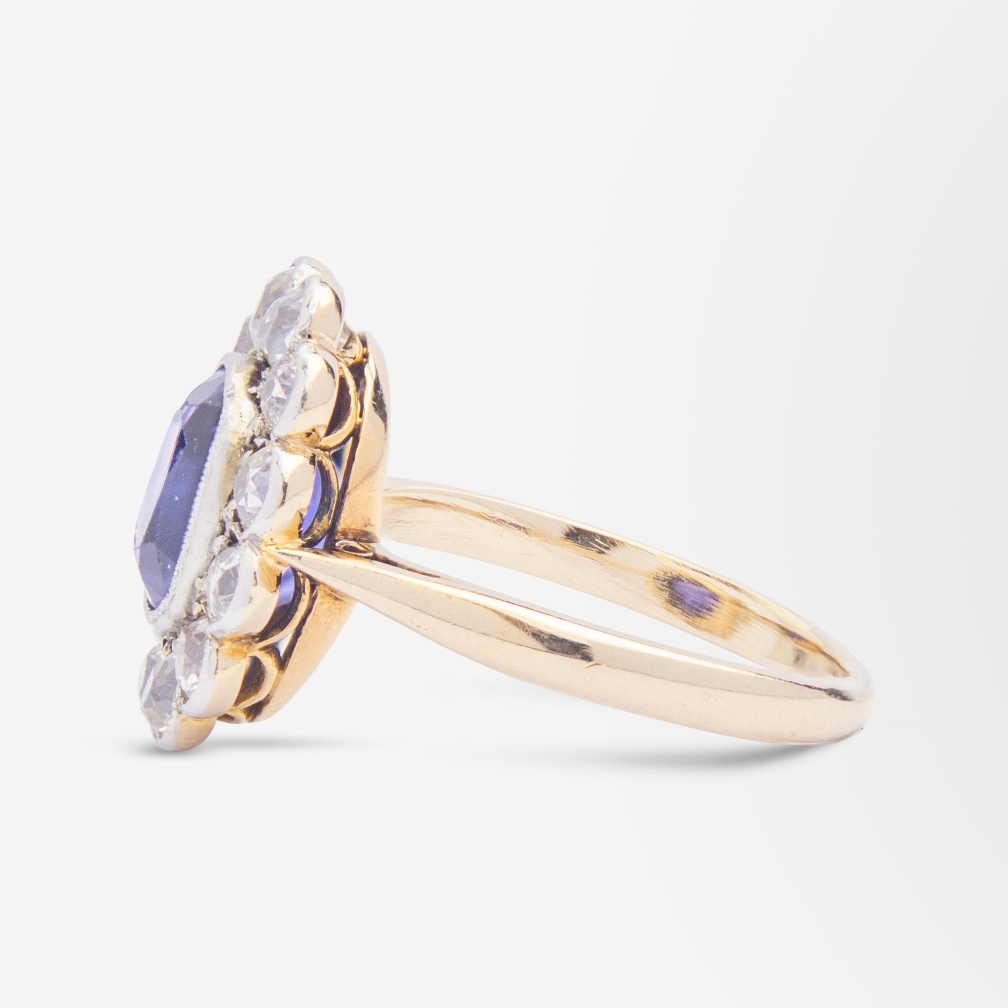 Ring mit edwardianischem Farbwechsel-Saphir und Diamant (Gemischter Schliff) im Angebot