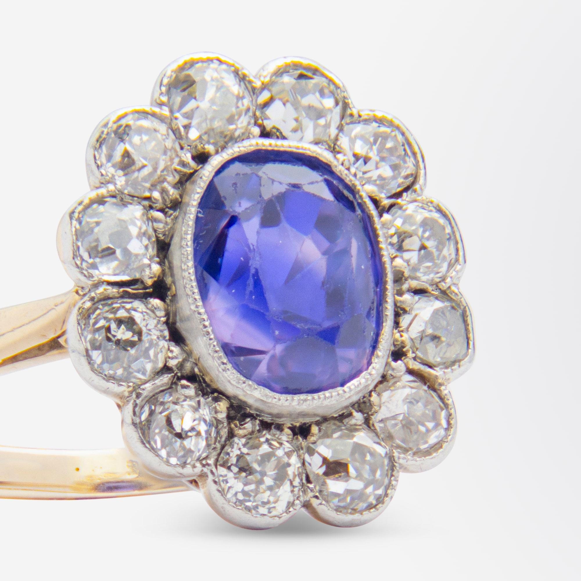 Ring mit edwardianischem Farbwechsel-Saphir und Diamant für Damen oder Herren im Angebot