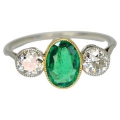 Antique Edwardian Columbian Emerald and Diamond Ring