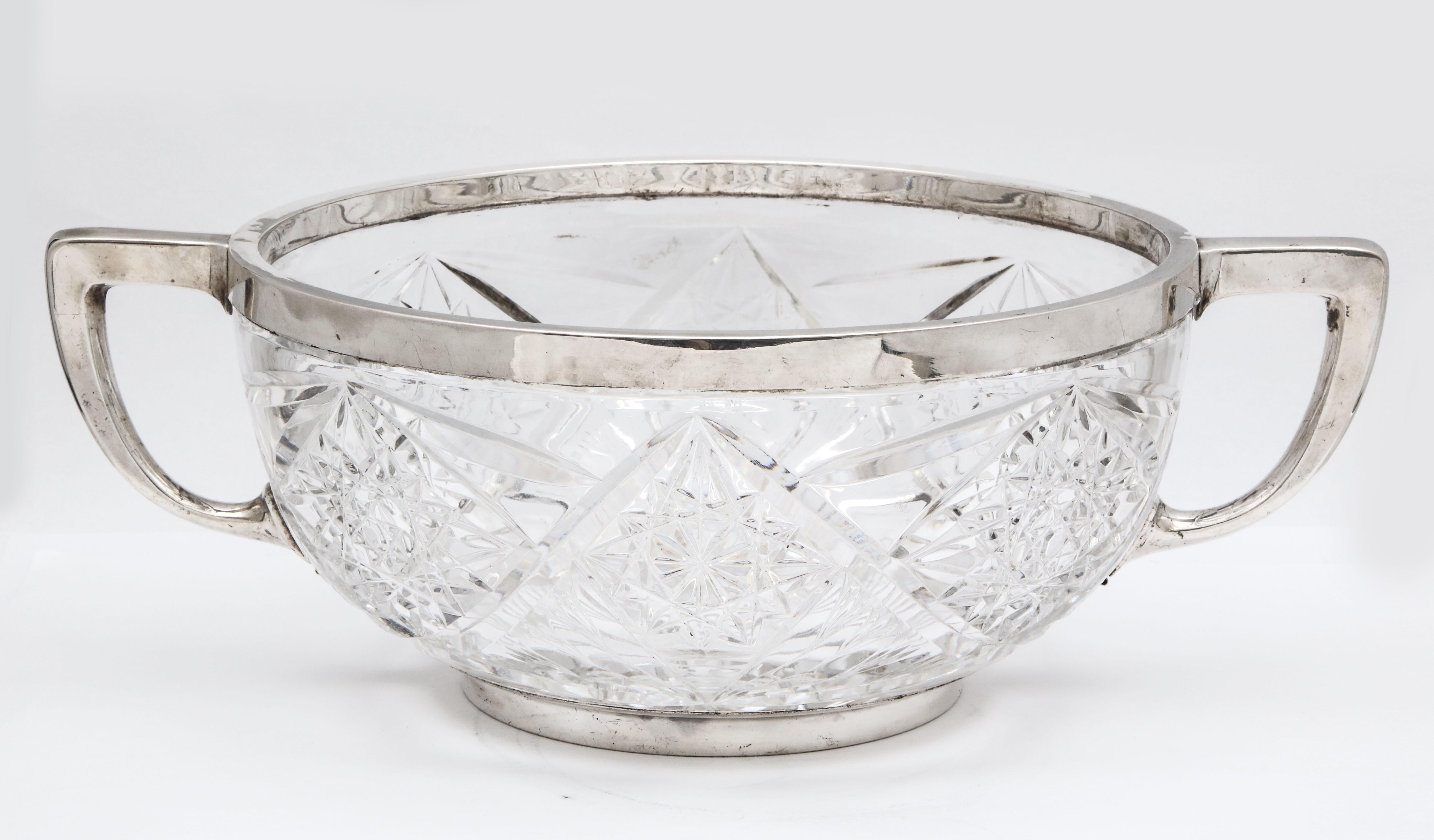 Edwardian Continental Silver (.800) - Mounted Cut Crystal Centerpiece Bowl 9