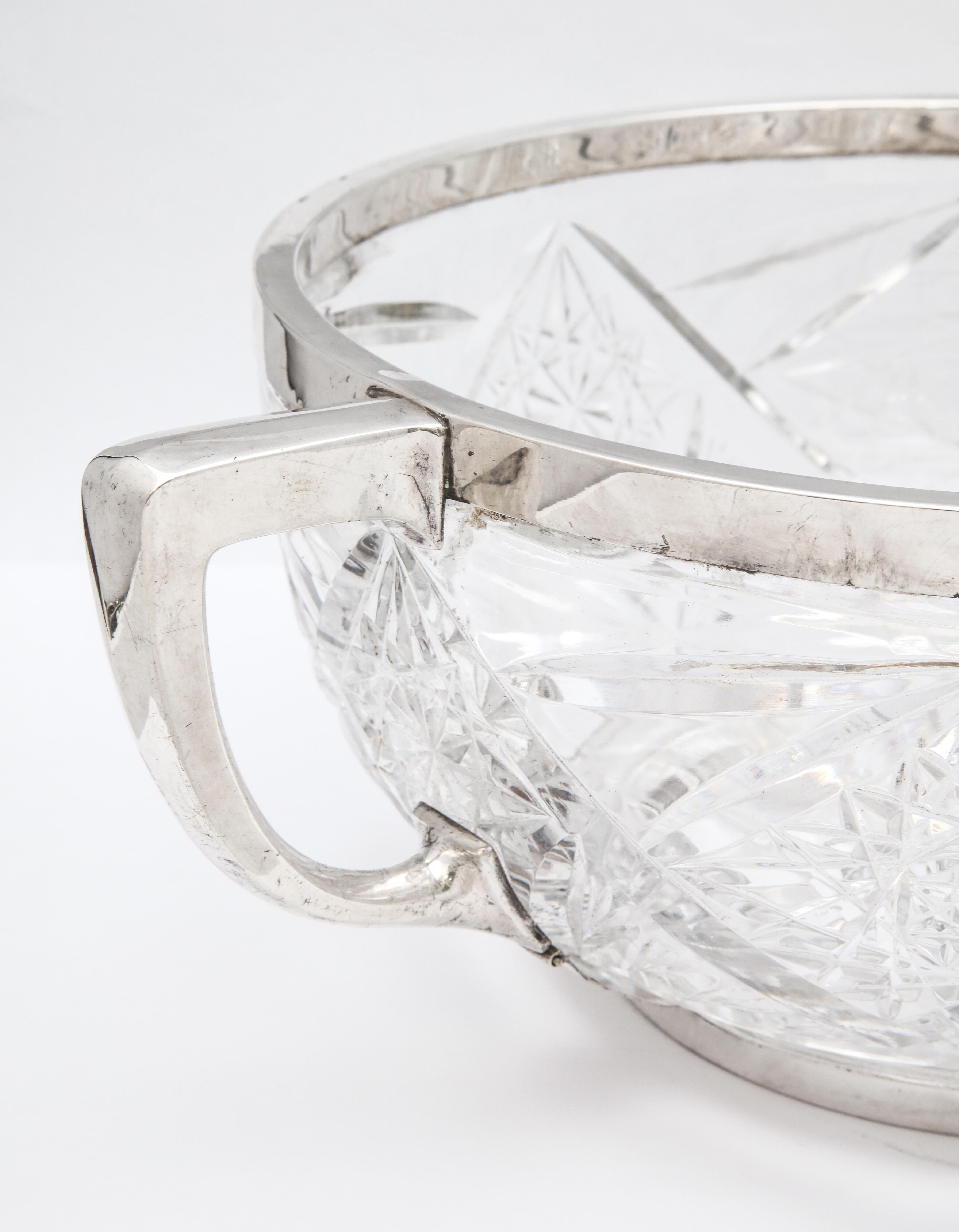 German Edwardian Continental Silver (.800) - Mounted Cut Crystal Centerpiece Bowl