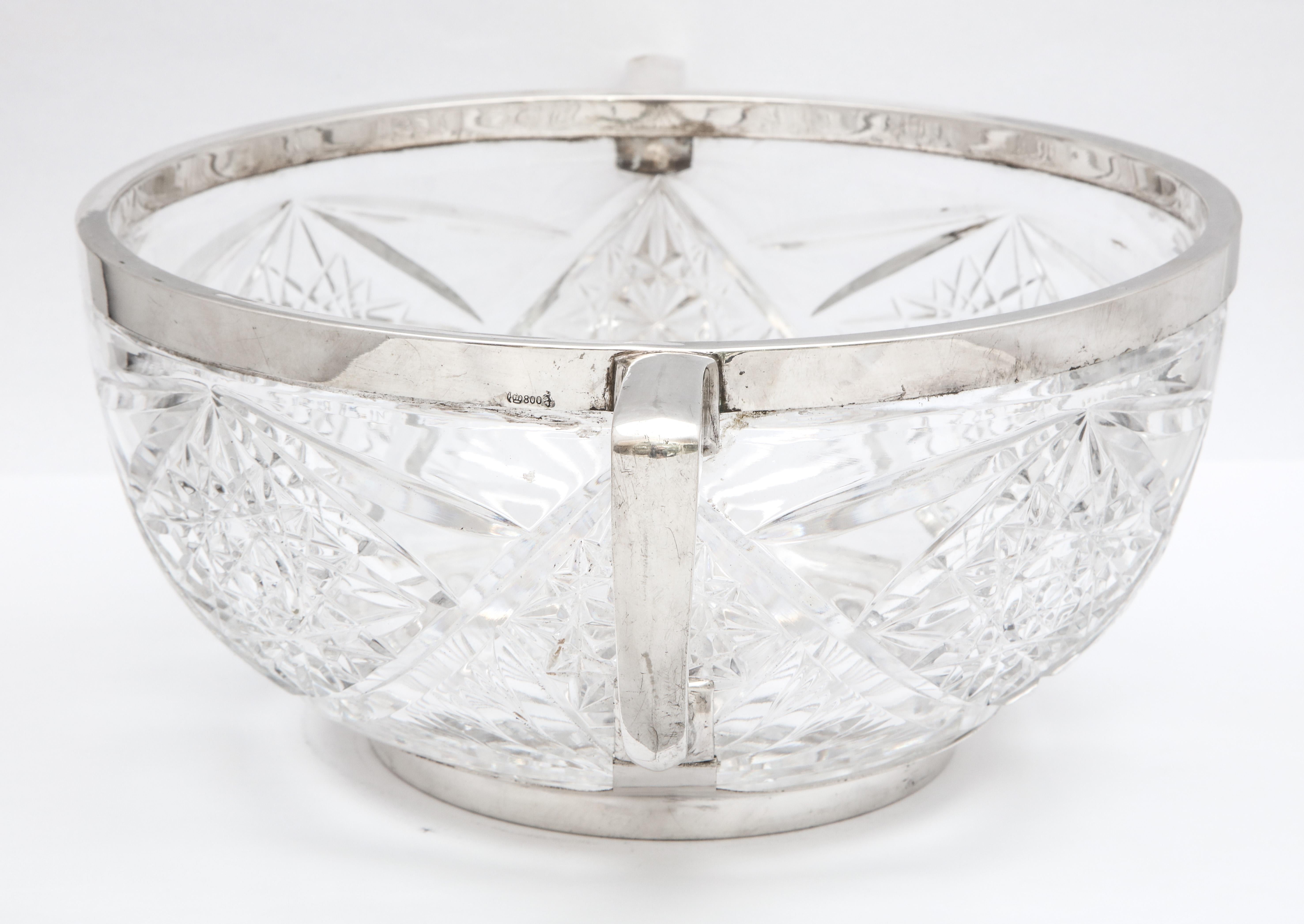 Edwardian Continental Silver (.800) - Mounted Cut Crystal Centerpiece Bowl In Good Condition In New York, NY