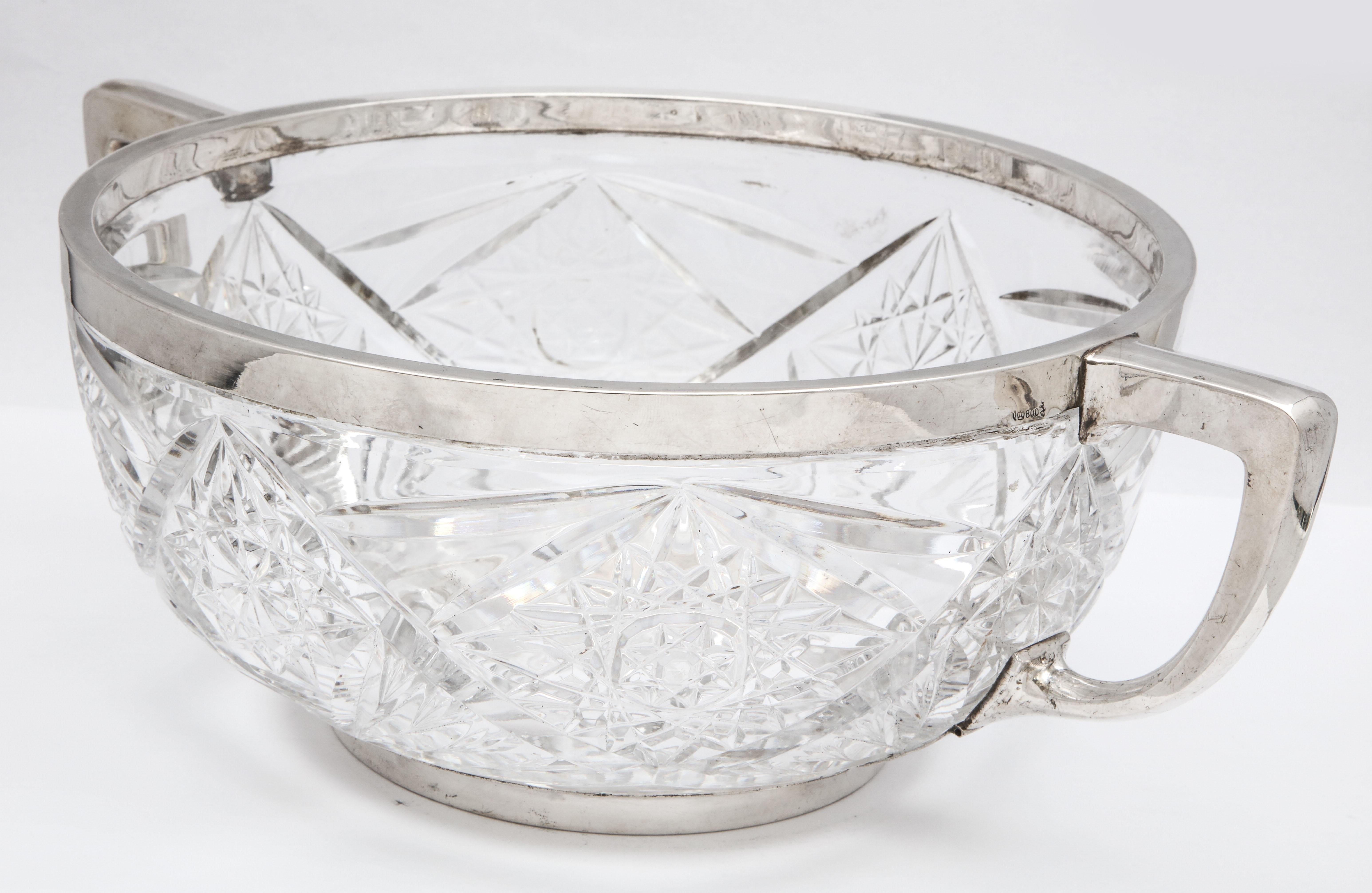 Sterling Silver Edwardian Continental Silver (.800) - Mounted Cut Crystal Centerpiece Bowl