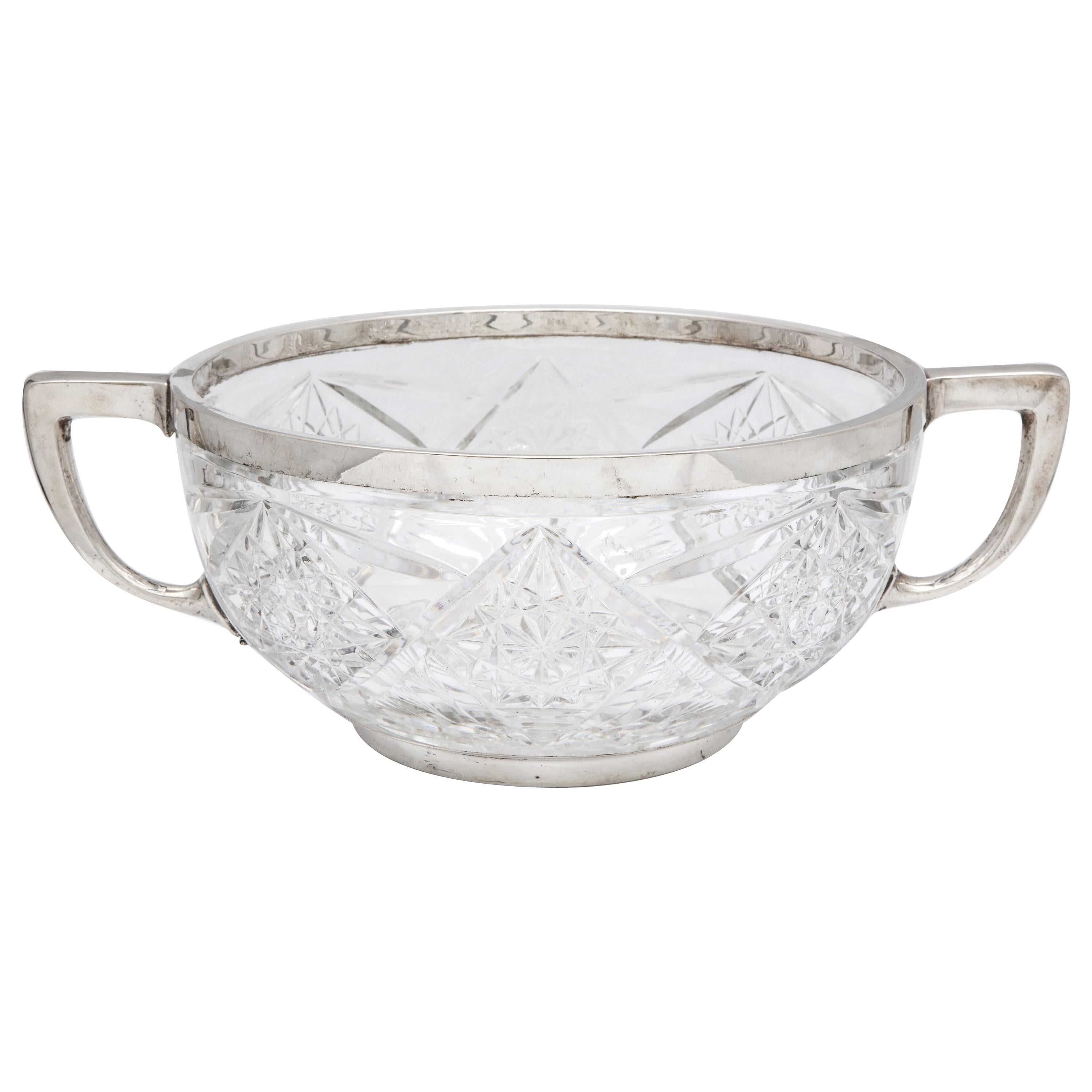 Edwardian Continental Silver (.800) - Mounted Cut Crystal Centerpiece Bowl