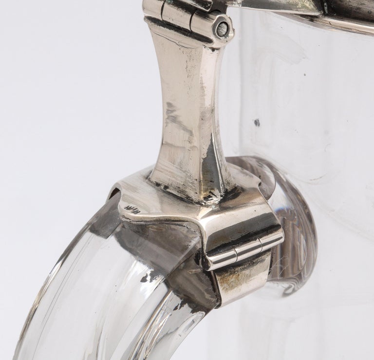 Edwardian Continental Silver '.800' Mounted Glass Drinking Stein With Hinged Lid For Sale 5