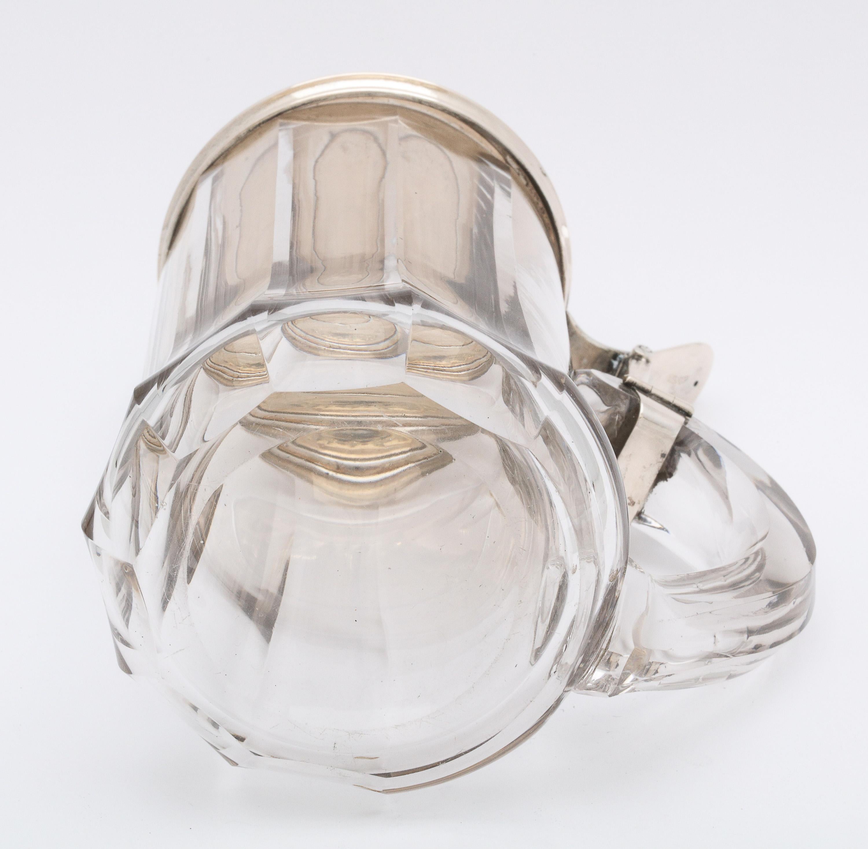 Edwardian Continental Silver '.800' Mounted Glass Drinking Stein With Hinged Lid For Sale 6