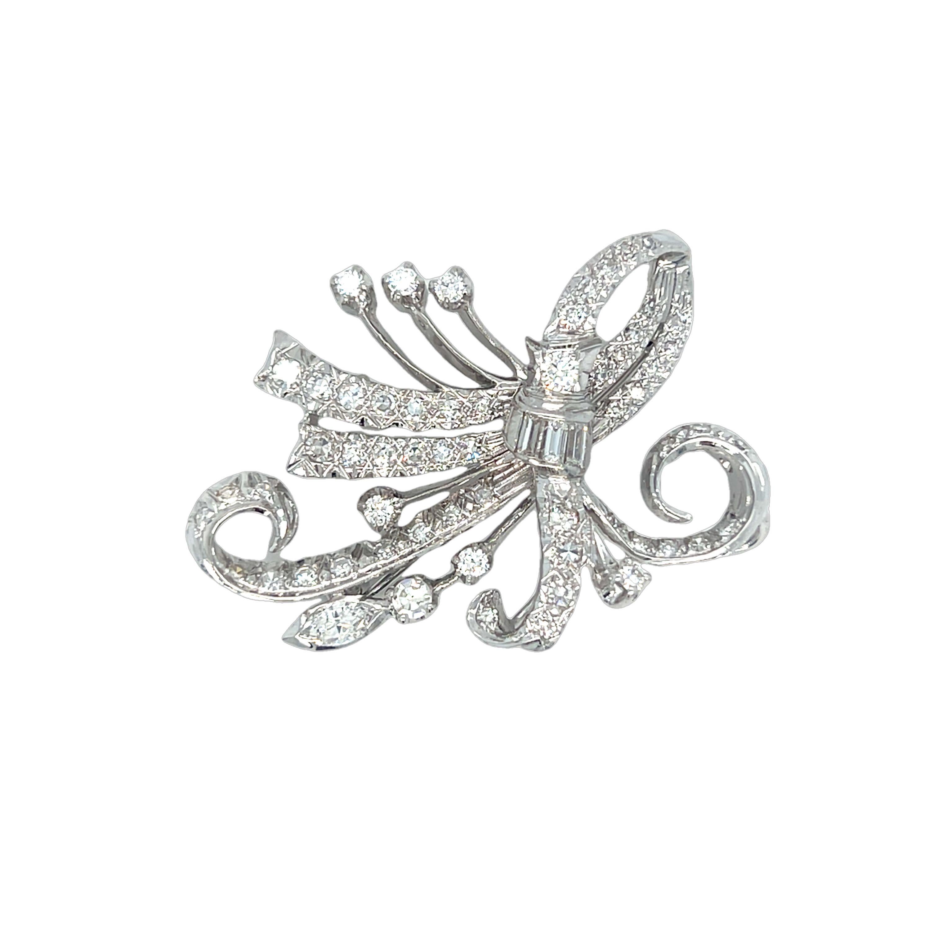 Edwardian Convertible Brooch and Pendant Diamond Floral Bow In Excellent Condition For Sale In beverly hills, CA