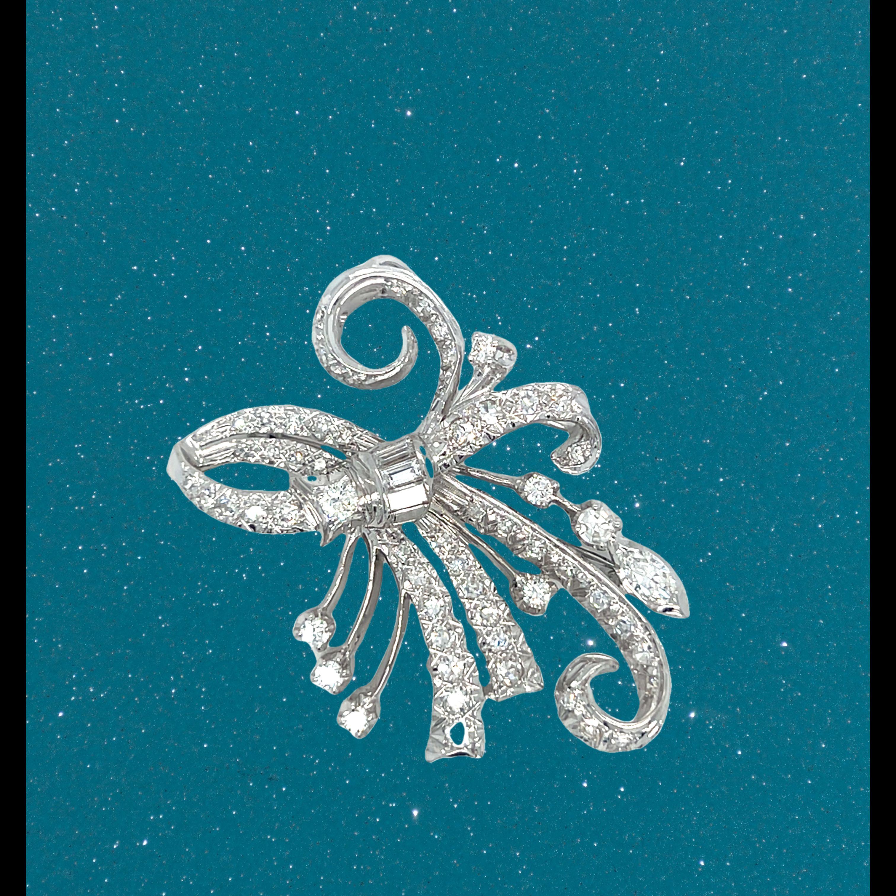 Women's or Men's Edwardian Convertible Brooch and Pendant Diamond Floral Bow For Sale