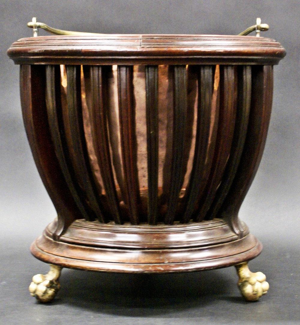 English Edwardian Copper Lined Mahogany Bucket