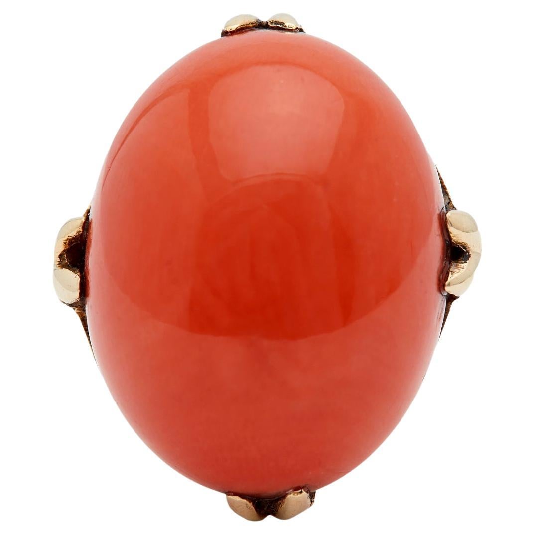 Edwardian Natural Red Coral 14k Gold Filigree Ring For Sale at 1stDibs