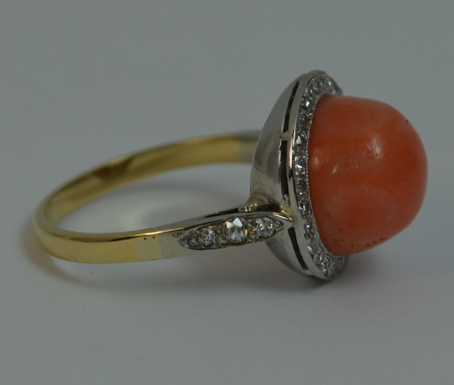 Edwardian Coral and Diamond 18 Carat Gold Halo Cluster Ring 7