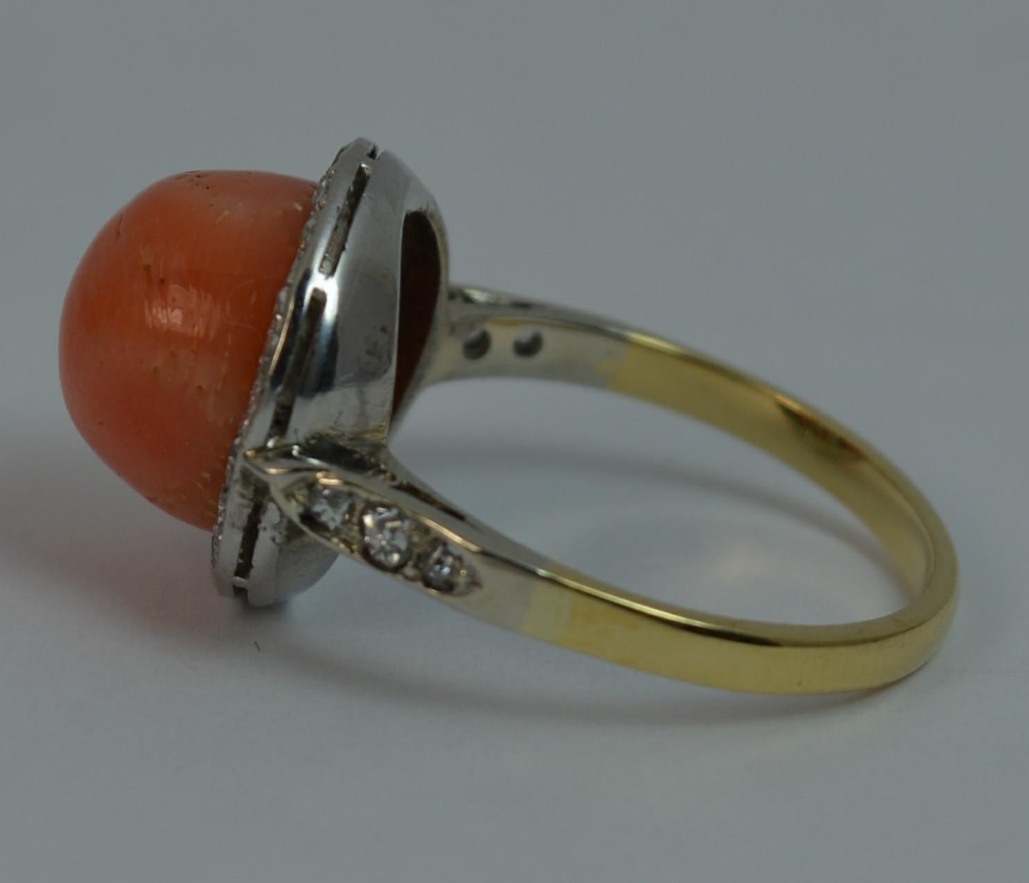 Edwardian Coral and Diamond 18 Carat Gold Halo Cluster Ring 4