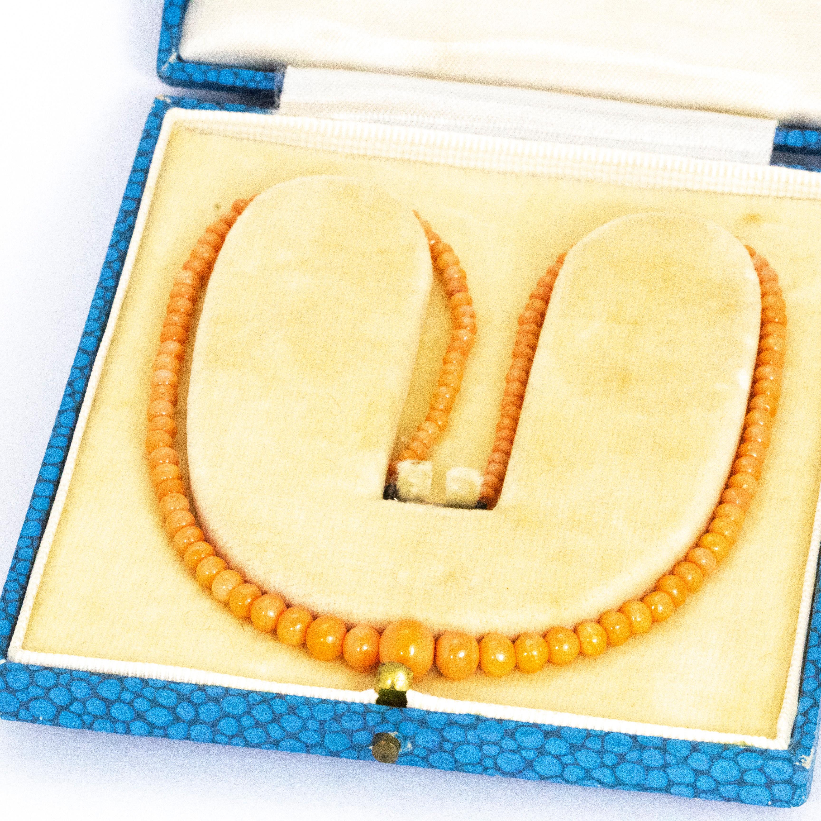 Perlenkette aus edwardianischer Korallenperlen (Edwardian) im Angebot