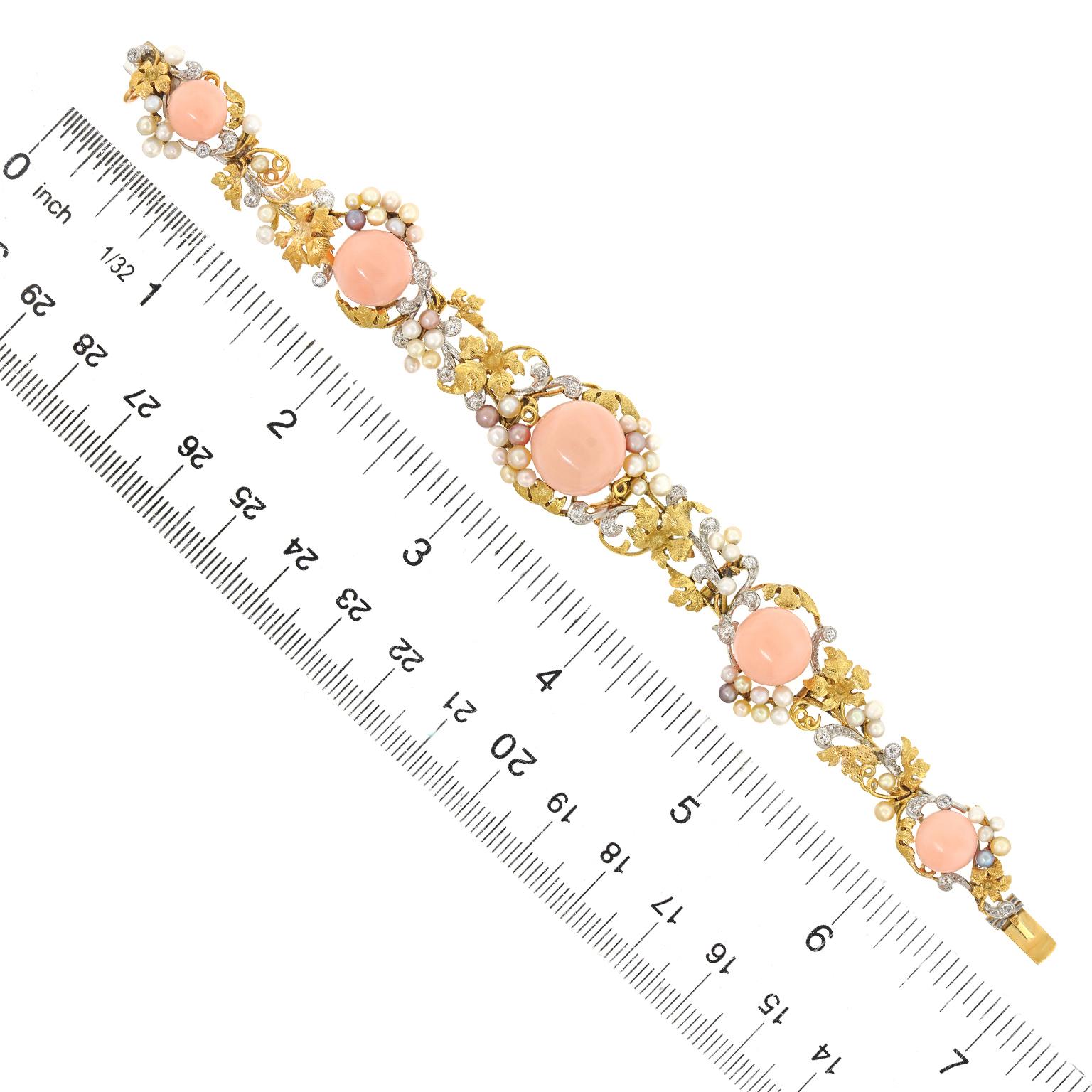 Edwardian Coral, Diamond, and Pearl Bracelet by JE Caldwell im Angebot 1