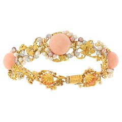 Edwardian Coral, Diamond, and Pearl Bracelet by JE Caldwell