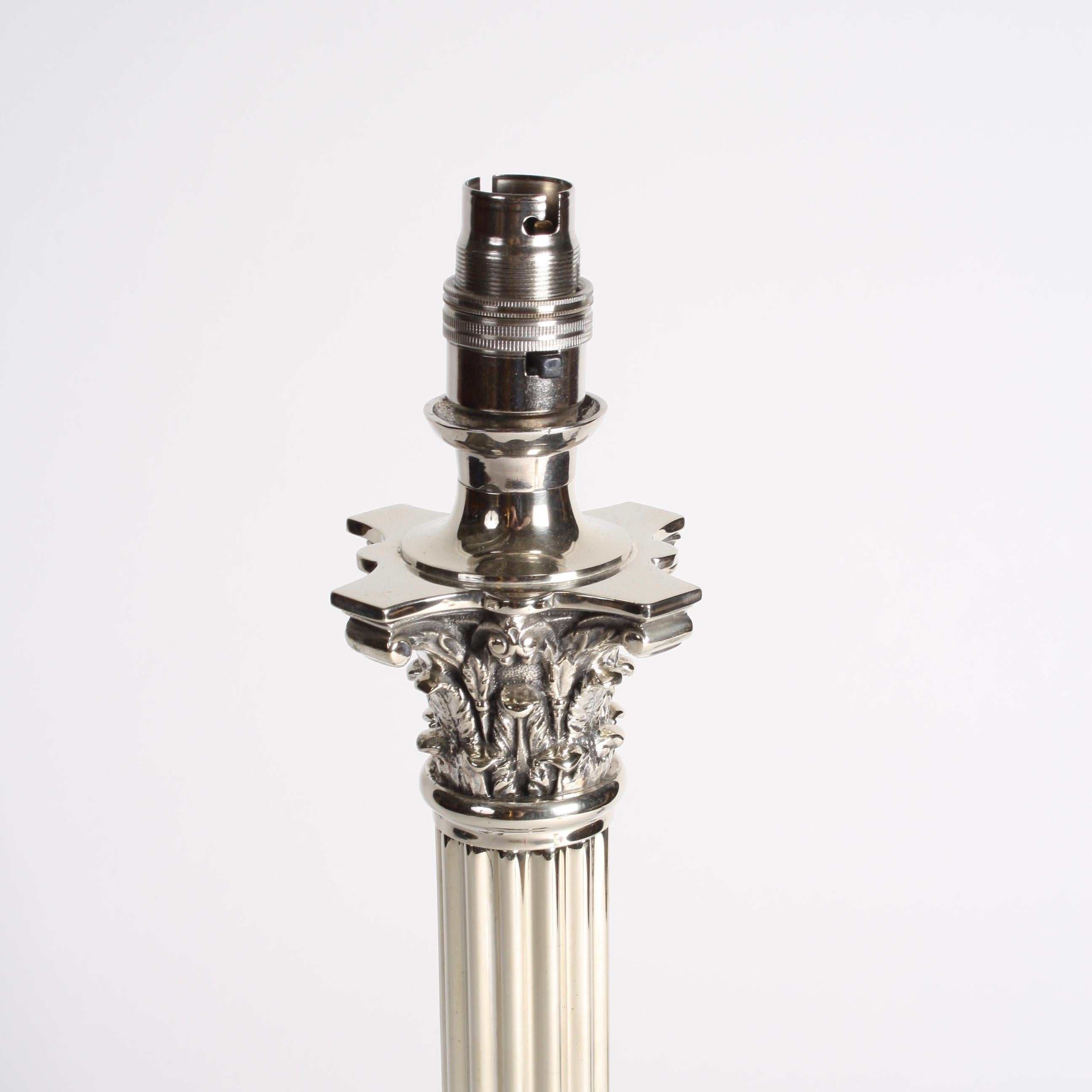 Plated Edwardian Corinthian Column Table Lamp For Sale