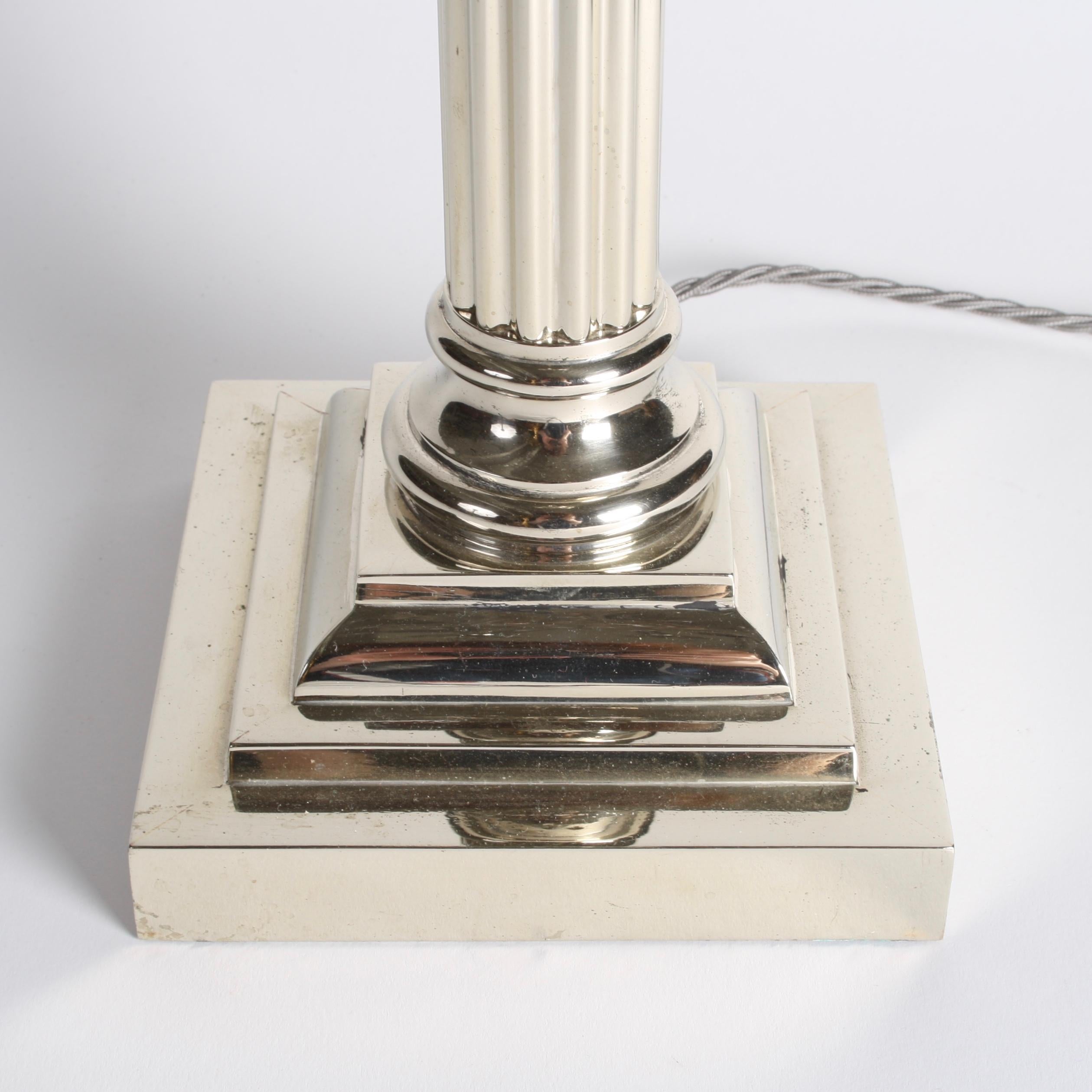 Nickel Edwardian Corinthian Column Table Lamp For Sale