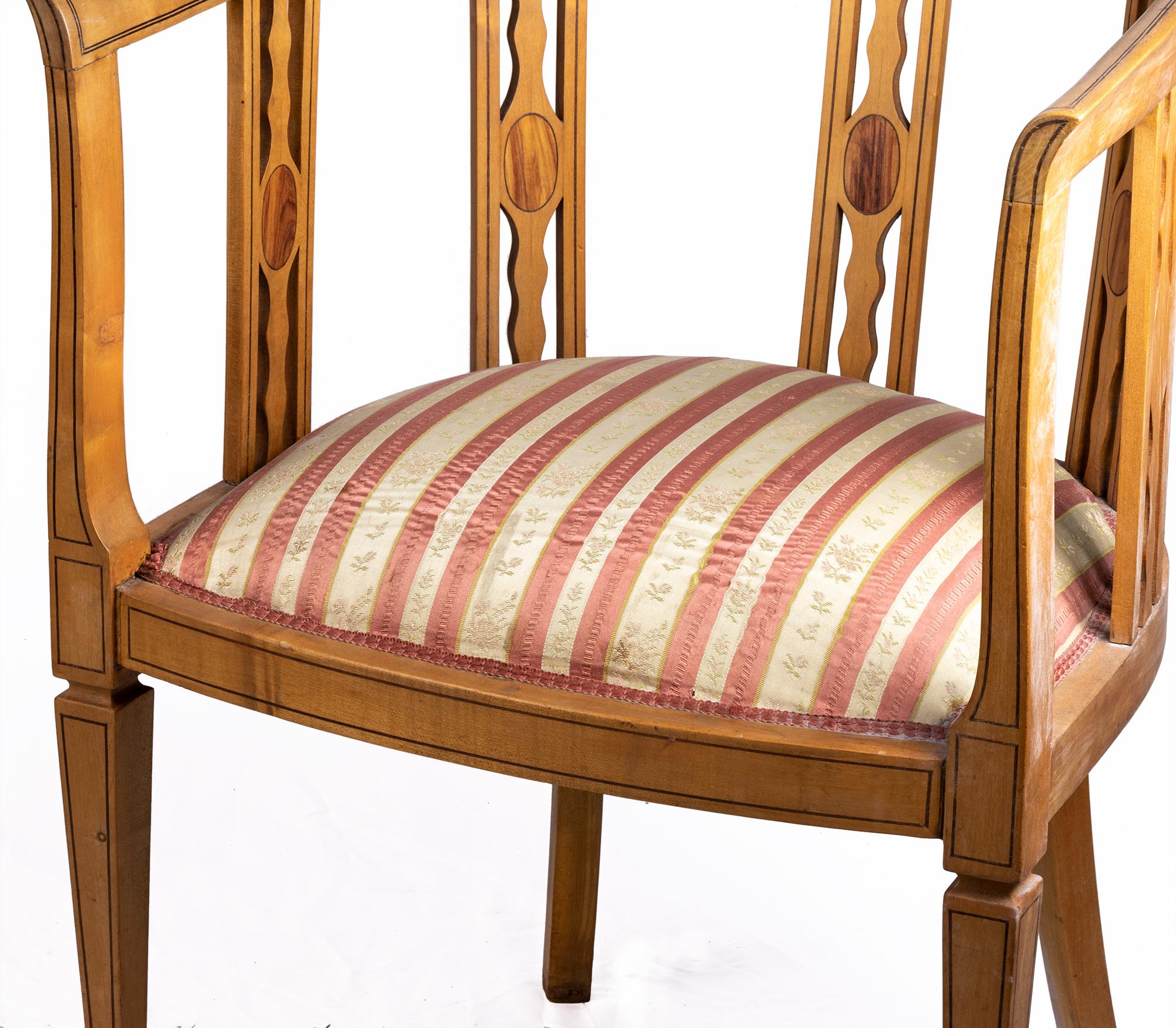 Edwardianischer Ecksessel mit gestreifter Sitzfläche, 1905, 20. (Englisch) im Angebot