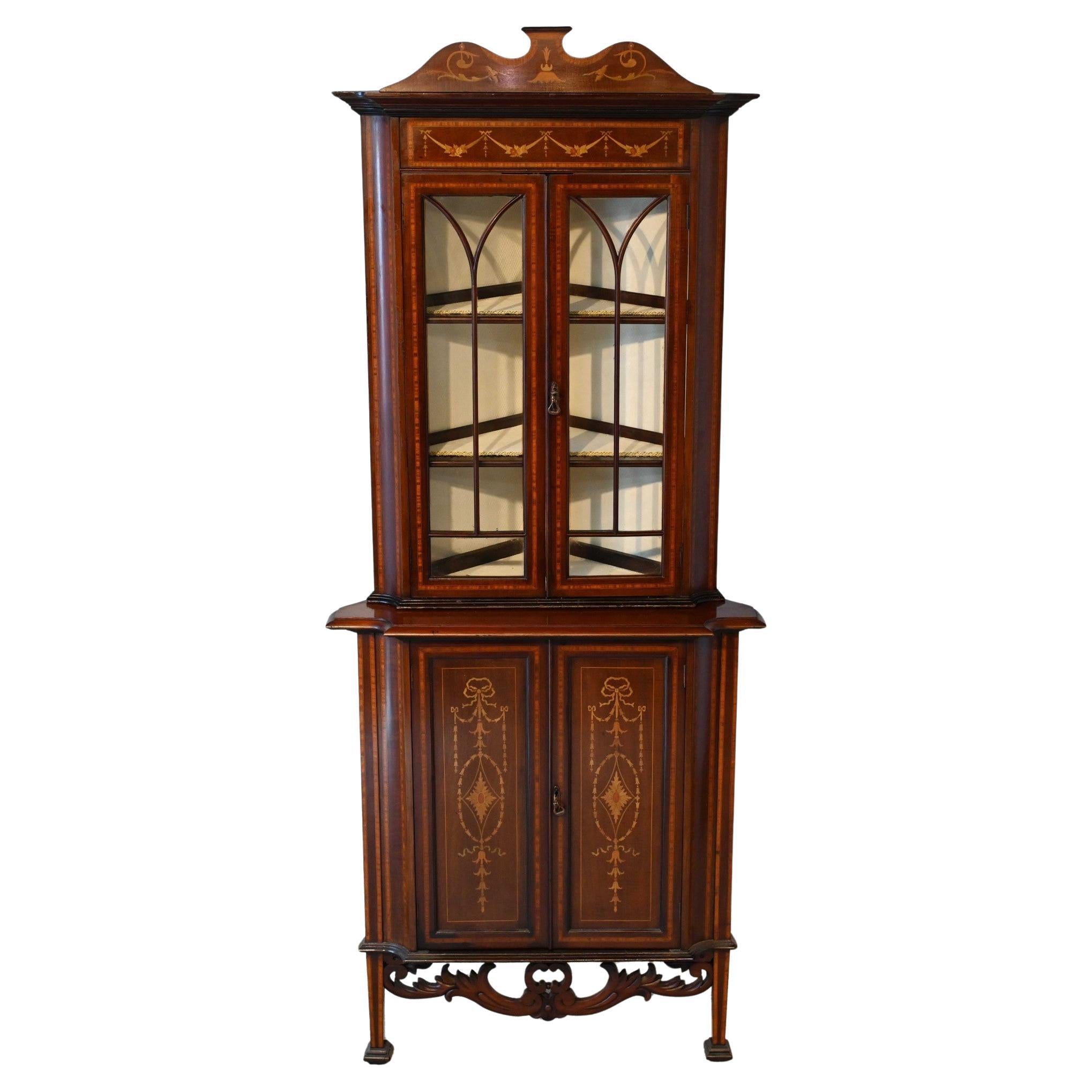 Edwardian Corner Cabinet Display Mahogany Inlay 1900