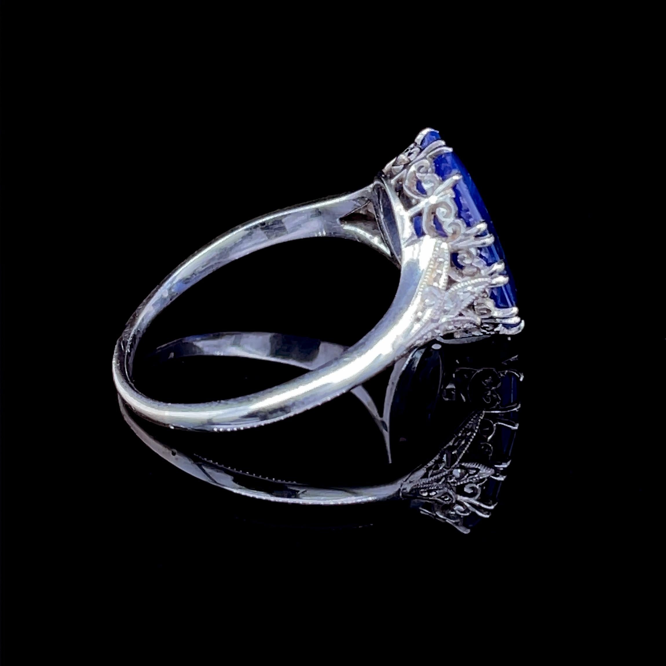 Women's Edwardian Cornflower Blue Natural Ceylon Sapphire 5.85 Carat and Diamond Ring