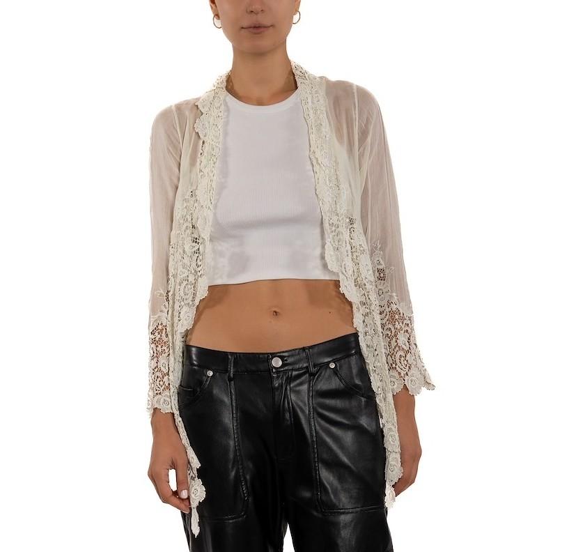 Brown Edwardian Cotton Voile Lace Top For Sale