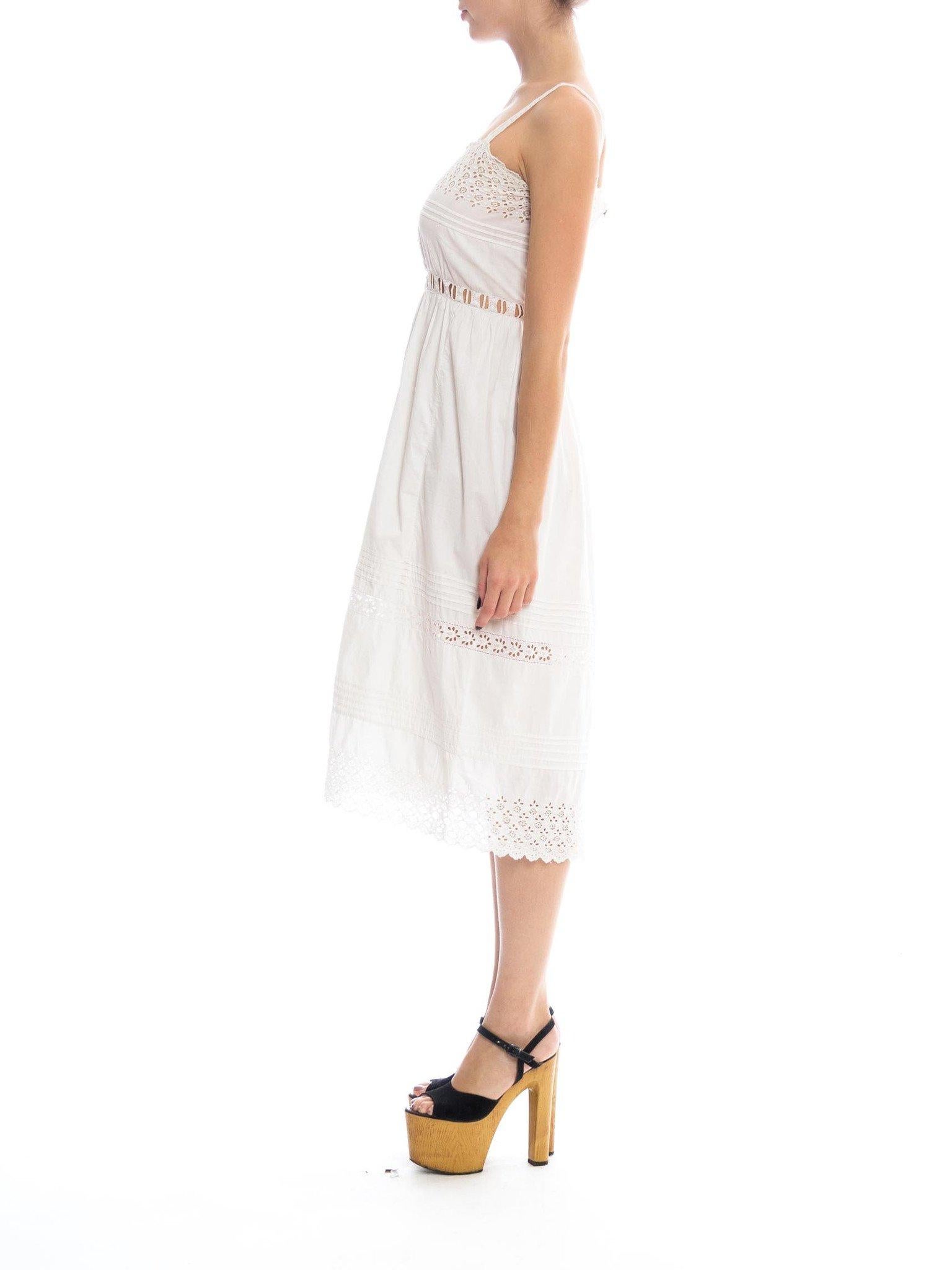 Women's Edwardian White Cotton Eyelet Lace Clean & Simple Summer Dress