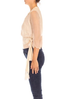 Edwardian Cream Beaded Silk Chiffon Appliqué Empire Waist Top