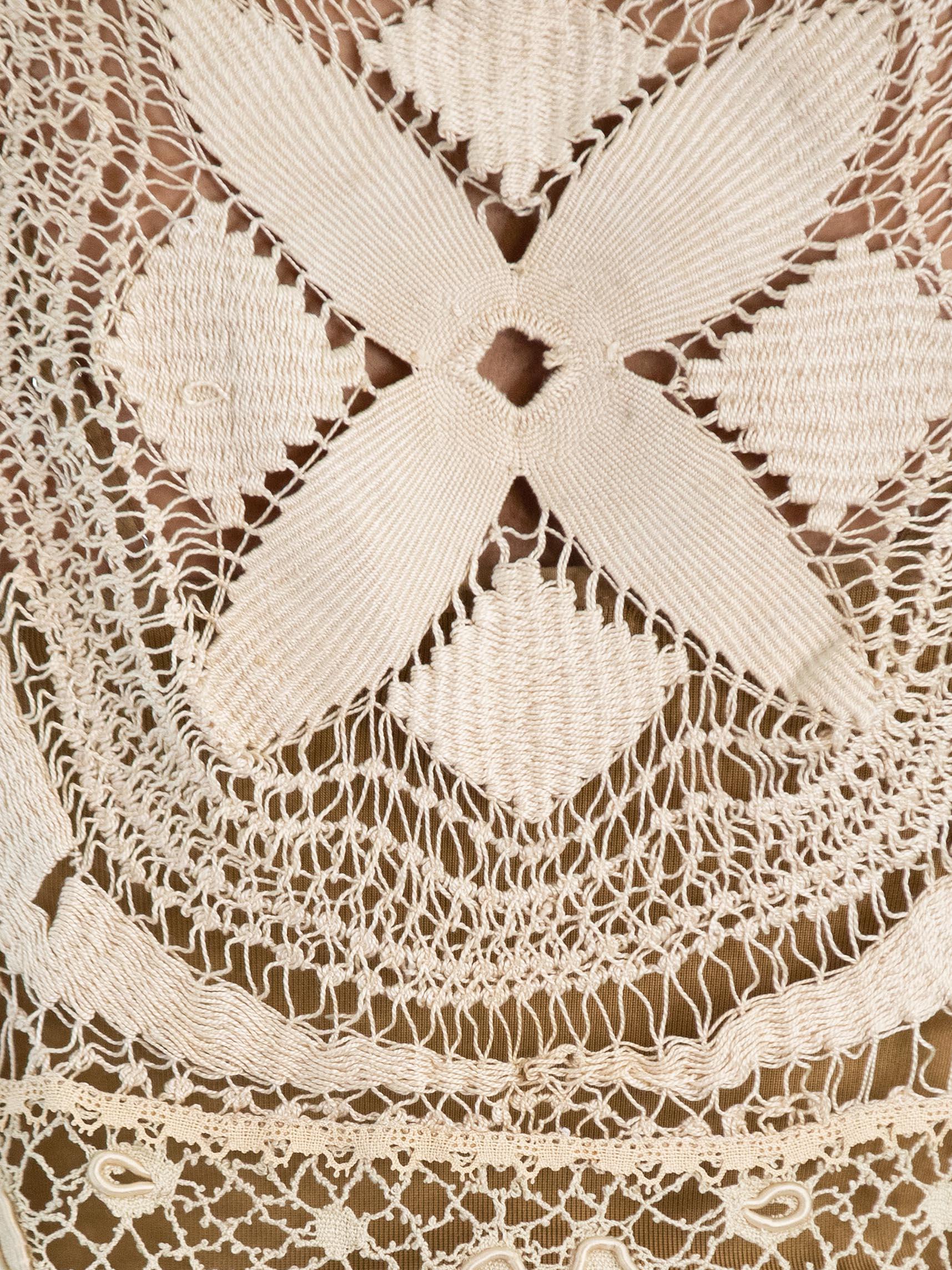 Edwardian Cream Hand Crochet Cotton Cardigan With Fringe For Sale 6