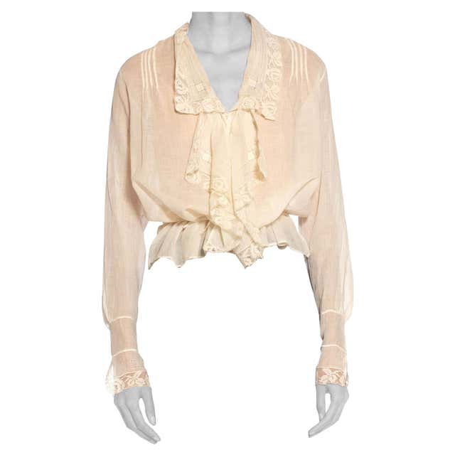 Edwardian Cream Organic Cotton Lace Trim Blouse For Sale at 1stDibs