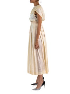 Edwardian Cream Silk Antique Lace Empire Waist Dress