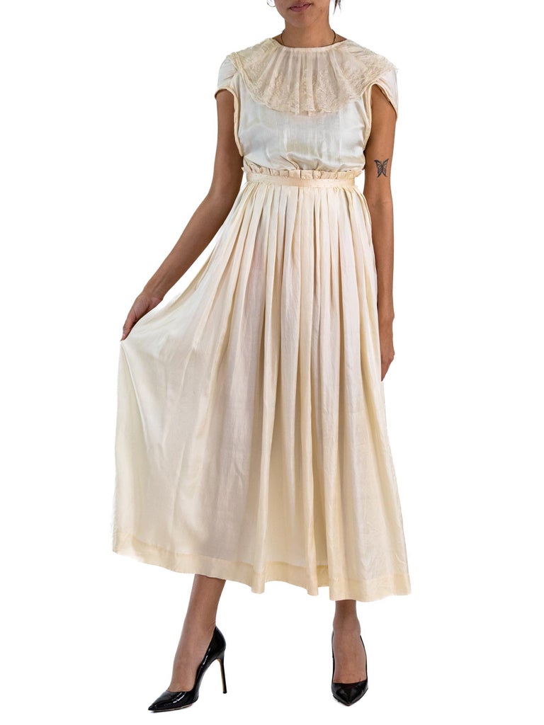 Edwardian Cream Silk Antique Lace Empire Waist Dress For Sale at 1stDibs |  empire waist dress 1800s