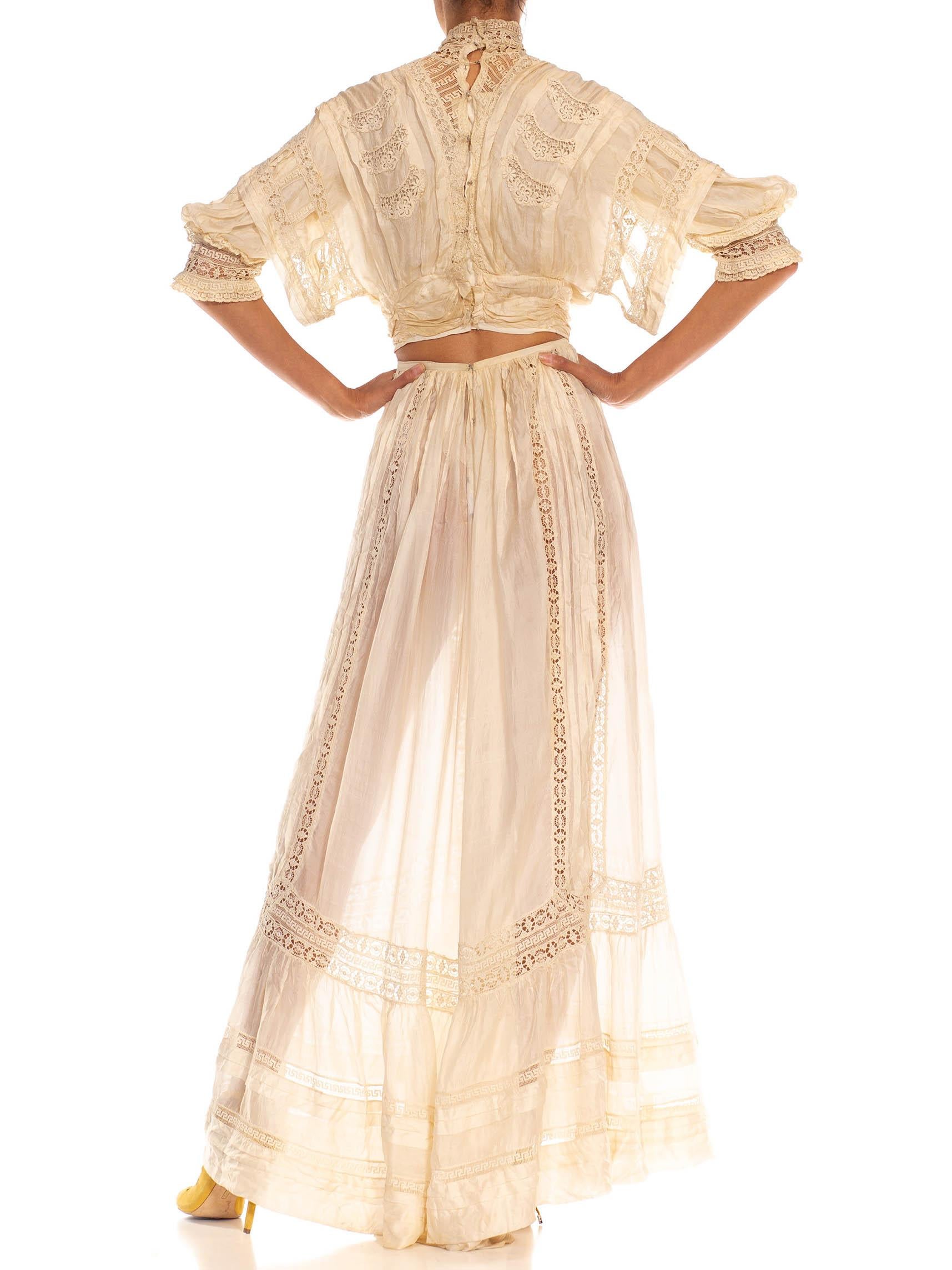 Edwardian Cream Silk Lace Ensemble In Good Condition For Sale In New York, NY