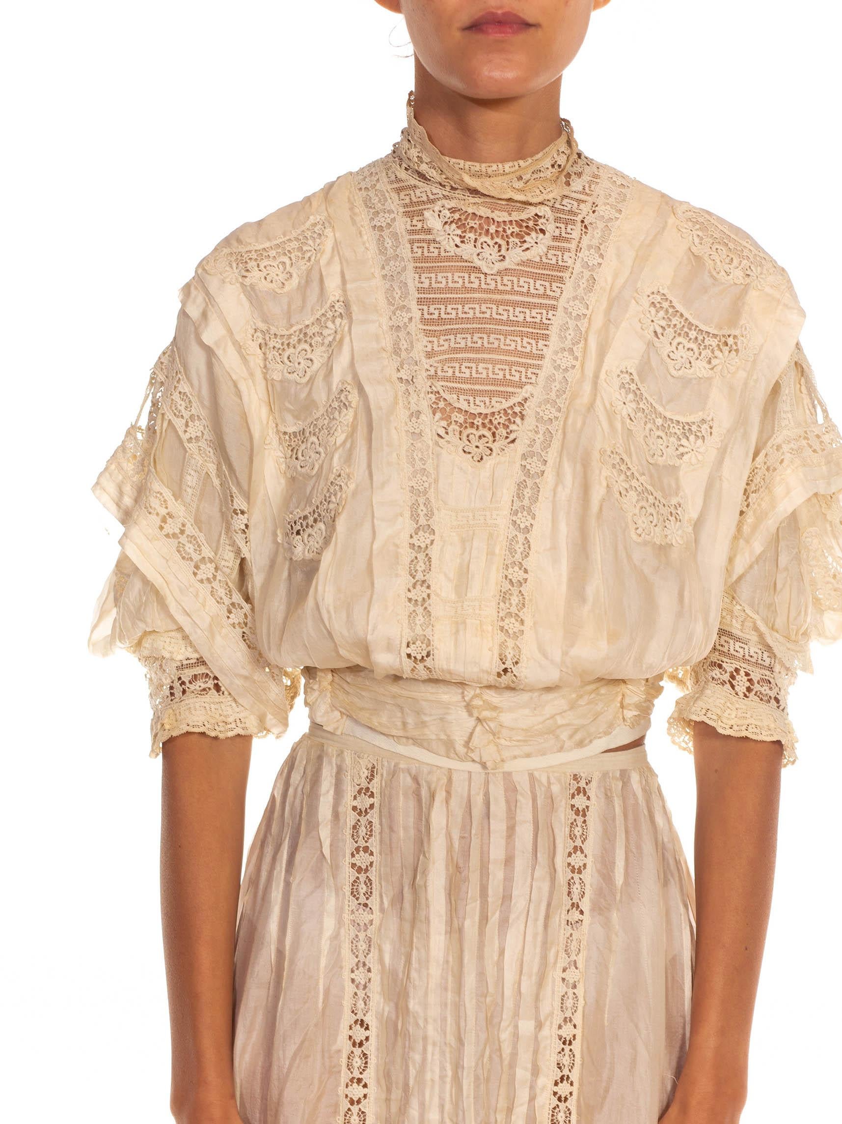 Edwardian Cream Silk Lace Ensemble For Sale 1