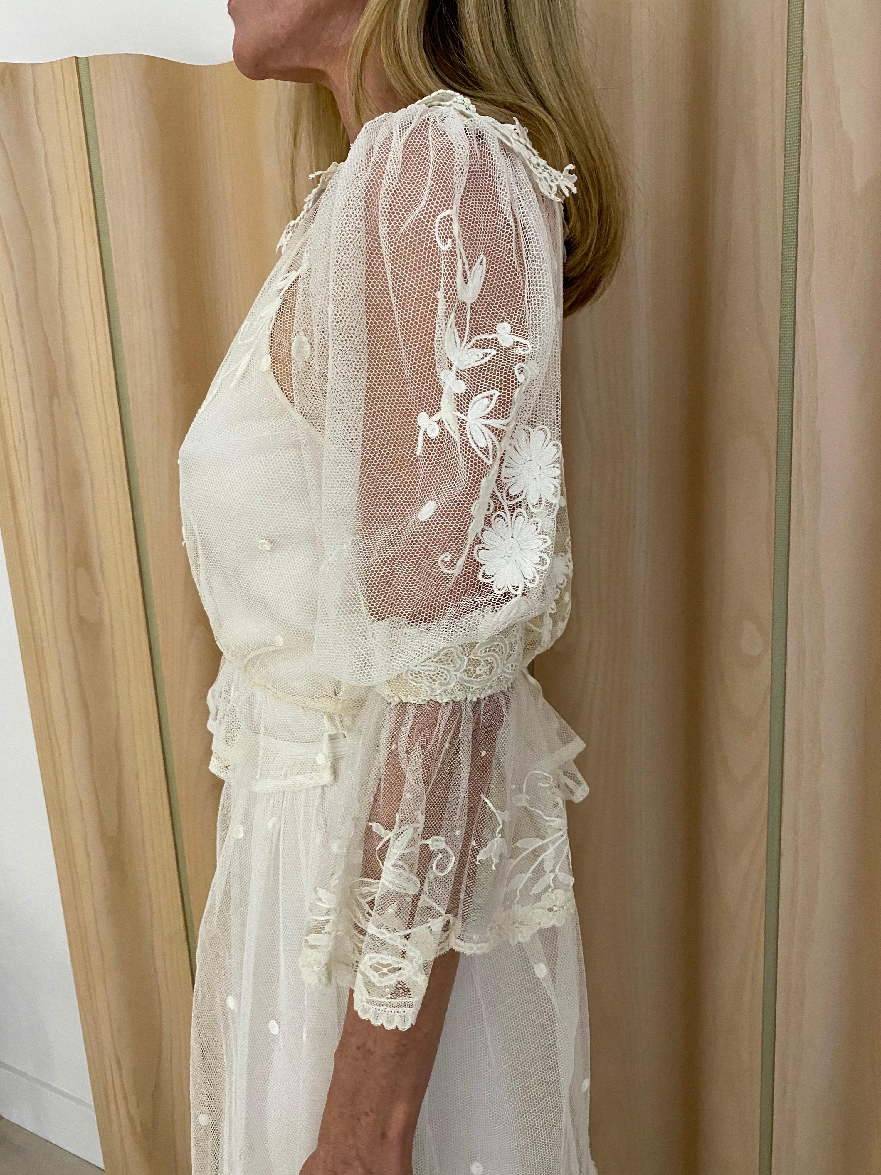 Beige Edwardian Creme Lace Net Blouse and Skirt Set