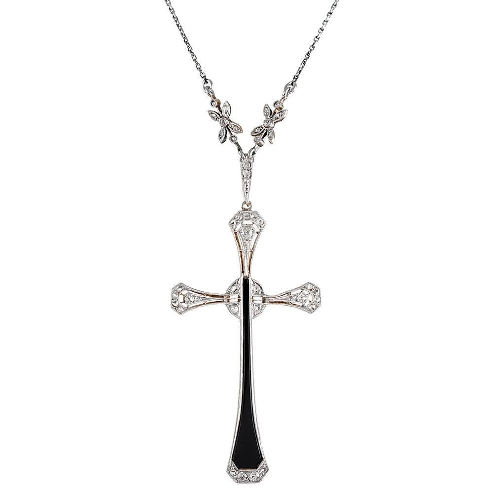 Edwardian Cross Pendant with Onyx and Diamonds
