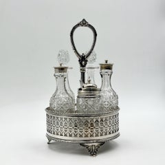 Set di ampolline edoardiane in argento e vetro tagliato a mano, inizio XX secolo