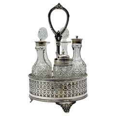 Edwardian Cruet Set in Silver Plate and Hand-Cut Glass, early 20th Century