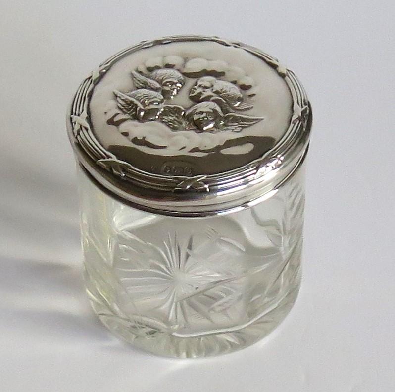 Edwardian Crystal Glass Jar with Art Nouveau Sterling Silver Lid Birmingham 1904 4