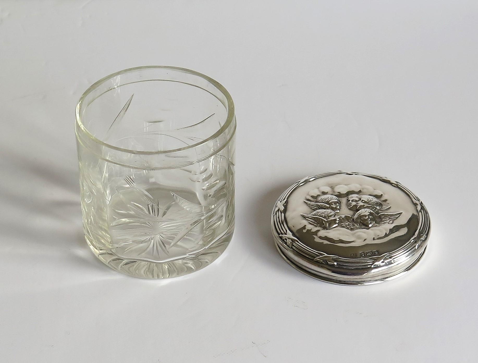 Edwardian Crystal Glass Jar with Art Nouveau Sterling Silver Lid Birmingham 1904 5