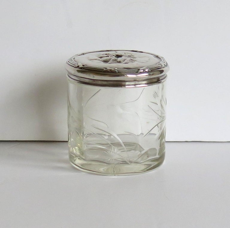 Edwardian Crystal Glass Jar with Art Nouveau Sterling Silver Lid