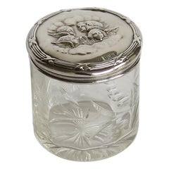 Antique Edwardian Crystal Glass Jar with Art Nouveau Sterling Silver Lid Birmingham 1904