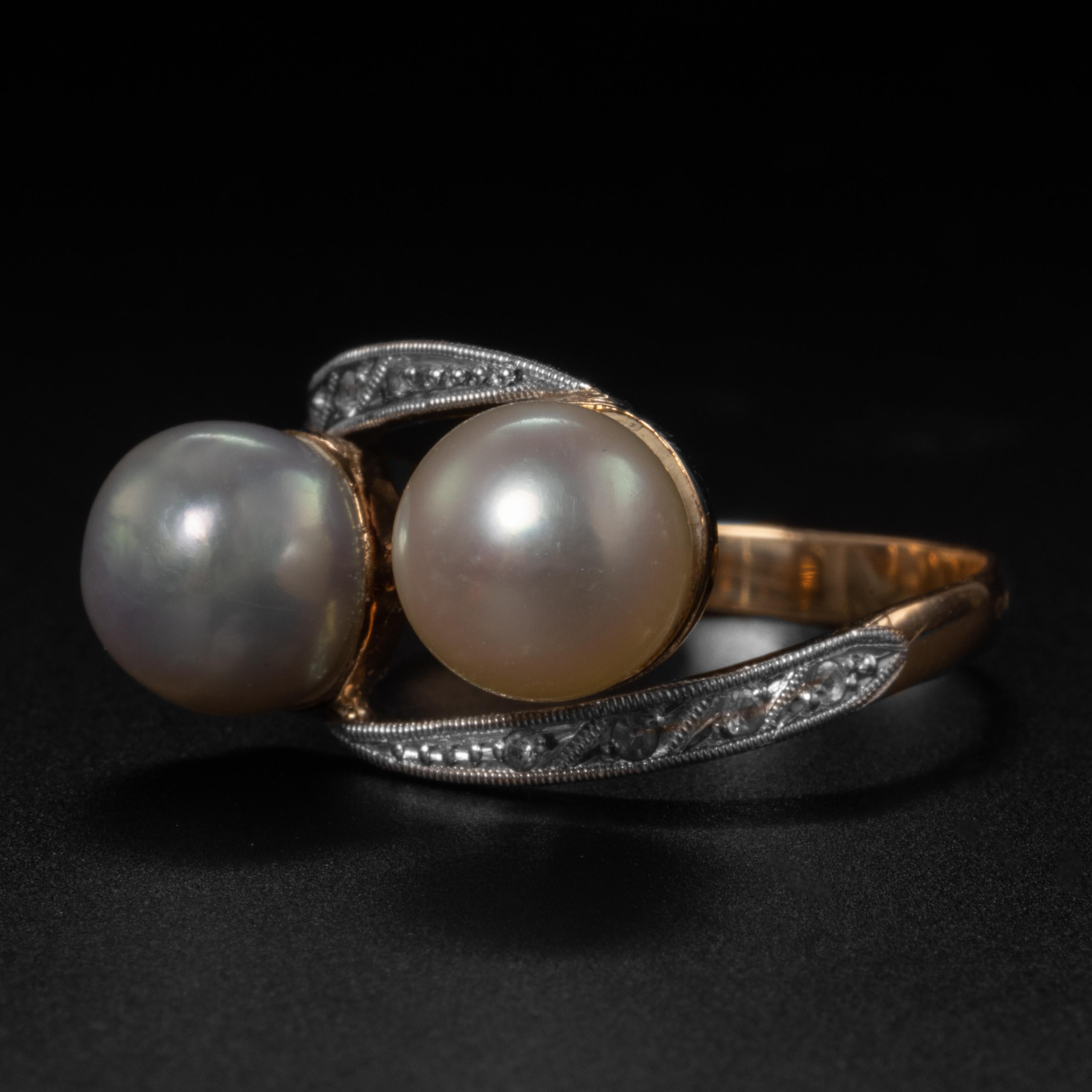 Uncut Edwardian Cultured Akoya Pearl Ring GIA Certified For Sale