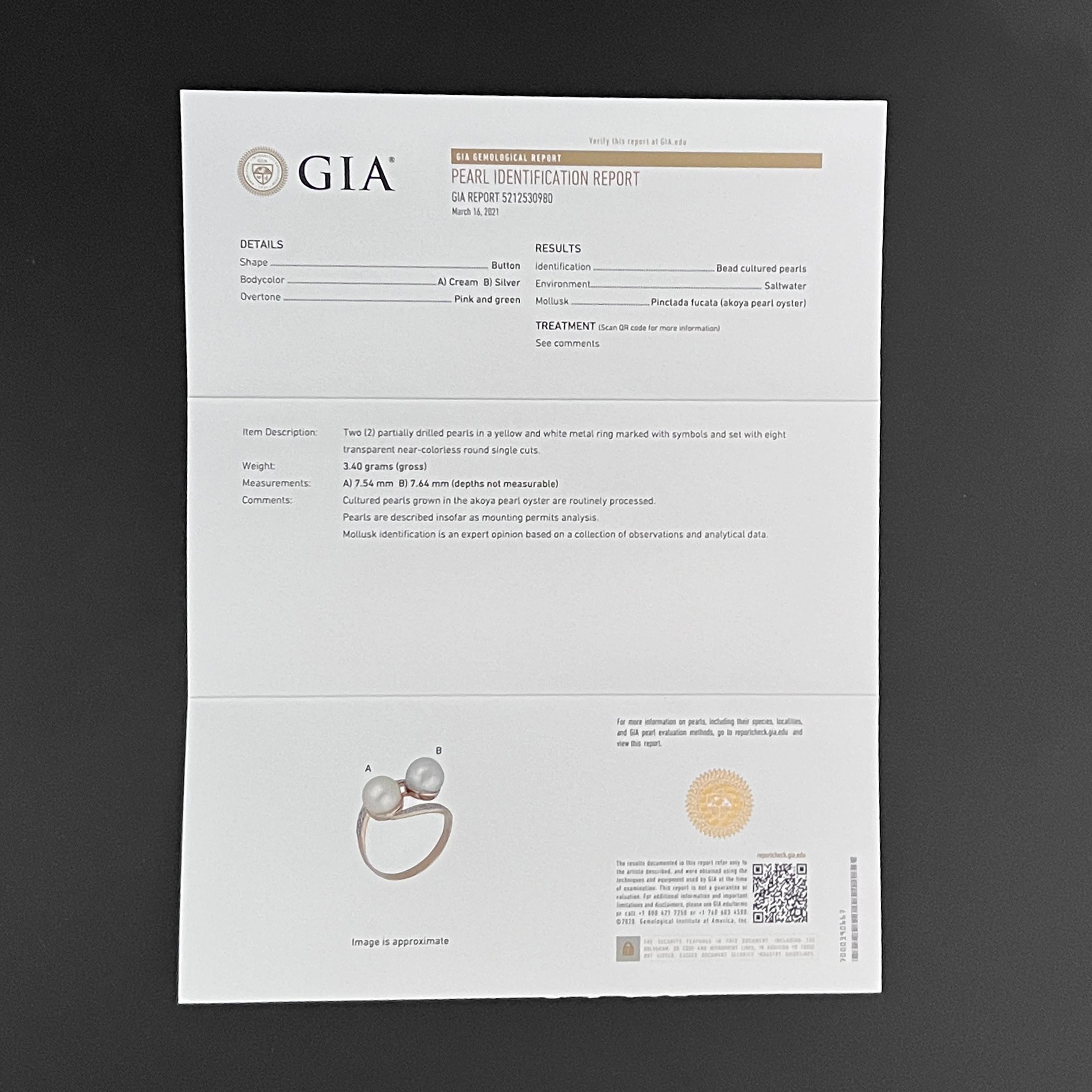 Anillo de Perlas Akoya, Eduardiano, 18K, Platino, Diamantes, Certificado GIA en venta 5